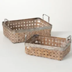 Kirkland's Home Natural Woven Reed And Metal Baskets, Set Of 2- Baskets & Boxes
