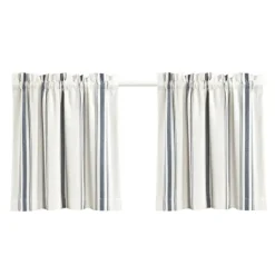Kirkland's Home Navy & White Stripe Cafe Curtain Panel Set, 24 In.- Curtains & Drapes