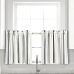 Kirkland's Home Navy & White Stripe Cafe Curtain Panel Set, 24 In.- Curtains & Drapes