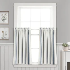 Kirkland's Home Navy & White Stripe Cafe Curtain Panel Set, 36 In.- Curtains & Drapes