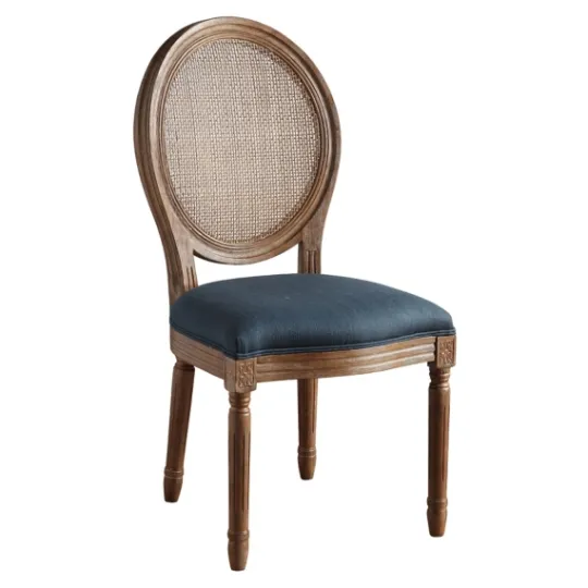 Kirkland's Home Navy And Brown Cane Oval Back Dining Chair- Dining Chairs