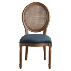 Kirkland's Home Navy And Brown Cane Oval Back Dining Chair- Dining Chairs