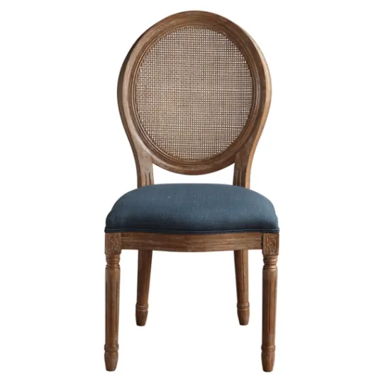 Kirkland's Home Navy And Brown Cane Oval Back Dining Chair- Dining Chairs