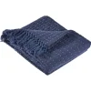 Kirkland's Home Navy And Cream Stitch Fringe Throw- Blankets & Throws