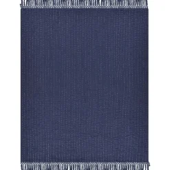 Kirkland's Home Navy And Cream Stitch Fringe Throw- Blankets & Throws