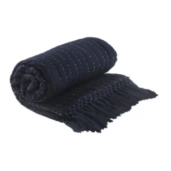 Kirkland's Home Navy And Cream Stitch Fringe Throw- Blankets & Throws