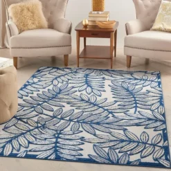 Kirkland's Home Navy And Gray Botanical Outdoor Area Rug, 6X9- Outdoor Rugs