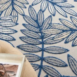 Kirkland's Home Navy And Gray Botanical Outdoor Area Rug, 6X9- Outdoor Rugs