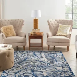 Kirkland's Home Navy And Gray Botanical Outdoor Area Rug, 6X9- Outdoor Rugs