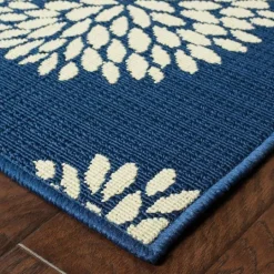 Kirkland's Home Navy And Green Floral Vine Outdoor Area Rug, 3X5- Outdoor Rugs