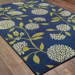 Kirkland's Home Navy And Green Floral Vine Outdoor Area Rug, 3X5- Outdoor Rugs