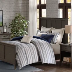 Kirkland's Home Navy And Ivory Stripe 9-Pc. King Comforter Set- Comforters