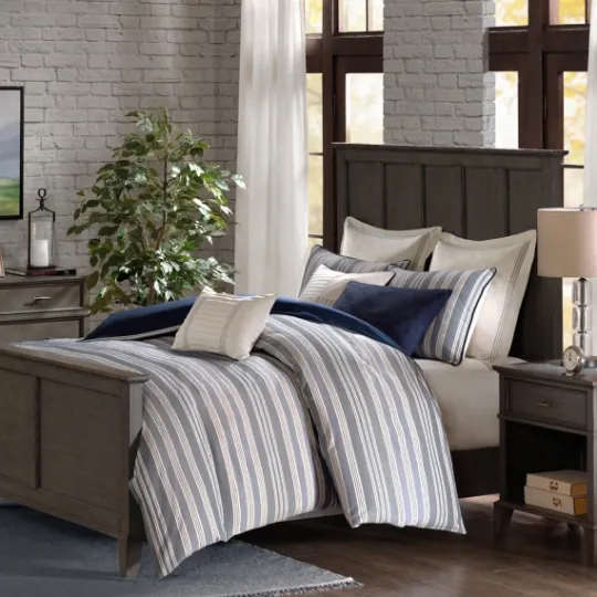 Kirkland's Home Navy And Ivory Stripe 9-Pc. King Comforter Set- Comforters