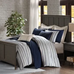 Kirkland's Home Navy And Ivory Stripe 9-Pc. King Comforter Set- Comforters