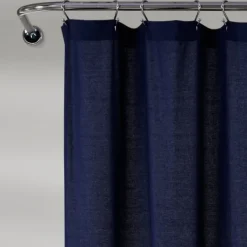 Kirkland's Home Navy And White Button Accent Linen Shower Curtain- Shower Curtains