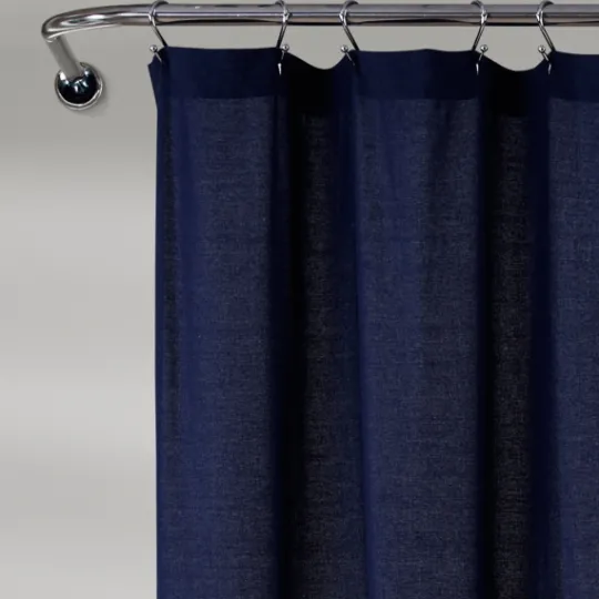 Kirkland's Home Navy And White Button Accent Linen Shower Curtain- Shower Curtains