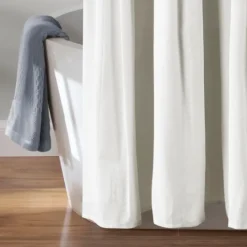 Kirkland's Home Navy And White Button Accent Linen Shower Curtain- Shower Curtains