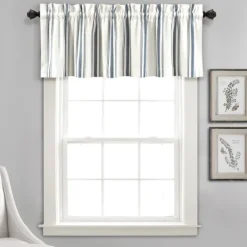 Kirkland's Home Navy And White Farmhouse Stripe Valance- Curtains & Drapes