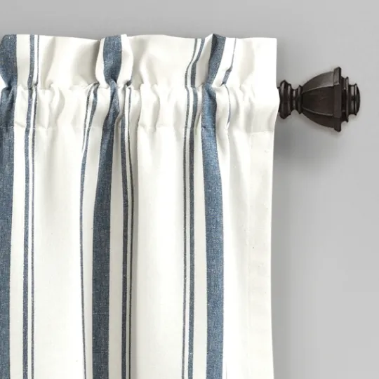Kirkland's Home Navy And White Farmhouse Stripe Valance- Curtains & Drapes