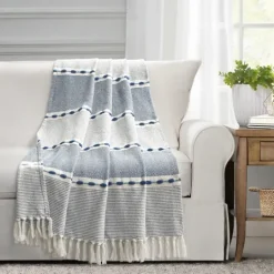 Kirkland's Home Navy And White Herringbone Stripe Throw- Blankets & Throws