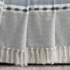 Kirkland's Home Navy And White Herringbone Stripe Throw- Blankets & Throws
