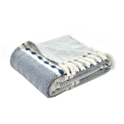 Kirkland's Home Navy And White Herringbone Stripe Throw- Blankets & Throws