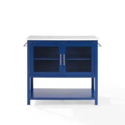 Kirkland's Home Navy And White Marble Top Kitchen Island- Kitchen Islands & Bar Carts