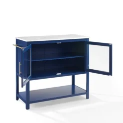 Kirkland's Home Navy And White Marble Top Kitchen Island- Kitchen Islands & Bar Carts