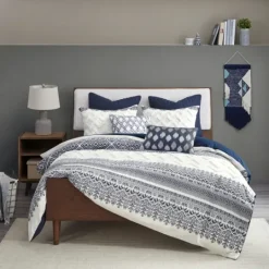 Kirkland's Home Navy And White 3-Pc. California King Duvet Set- Duvets