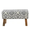 Kirkland's Home Navy And White Upholstered Scroll Bench- Benches & Ottomans
