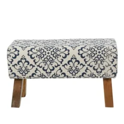Kirkland's Home Navy And White Upholstered Scroll Bench- Benches & Ottomans