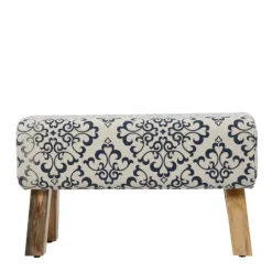 Kirkland's Home Navy And White Upholstered Scroll Bench- Benches & Ottomans