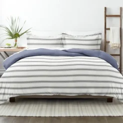 Kirkland's Home Navy Blue Echo Stripe 3-Pc. King Duvet Cover Set- Duvets