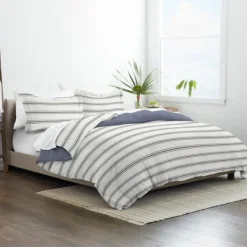 Kirkland's Home Navy Blue Echo Stripe 3-Pc. King Duvet Cover Set- Duvets