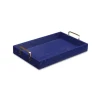 Kirkland's Home Navy Blue Wood Tray With Gold Handles- Decorative Trays