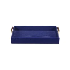 Kirkland's Home Navy Blue Wood Tray With Gold Handles- Decorative Trays