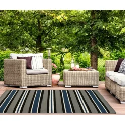Kirkland's Home Navy Bold Stripe Indoor/Outdoor Area Rug, 5X7- Outdoor Rugs