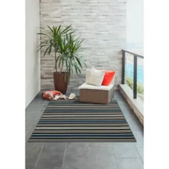 Kirkland's Home Navy Bold Stripe Indoor/Outdoor Area Rug, 5X7- Outdoor Rugs