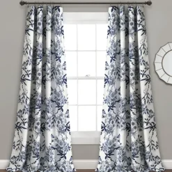 Kirkland's Home Navy Botanical Garden Curtain Panel Set, 95 In.- Curtains & Drapes