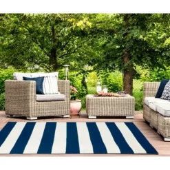 Kirkland's Home Navy Cabana Stripe Indoor/Outdoor Area Rug, 5X7- Outdoor Rugs