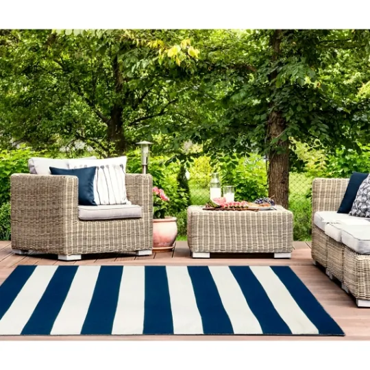 Kirkland's Home Navy Cabana Stripe Indoor/Outdoor Area Rug, 7X9- Outdoor Rugs