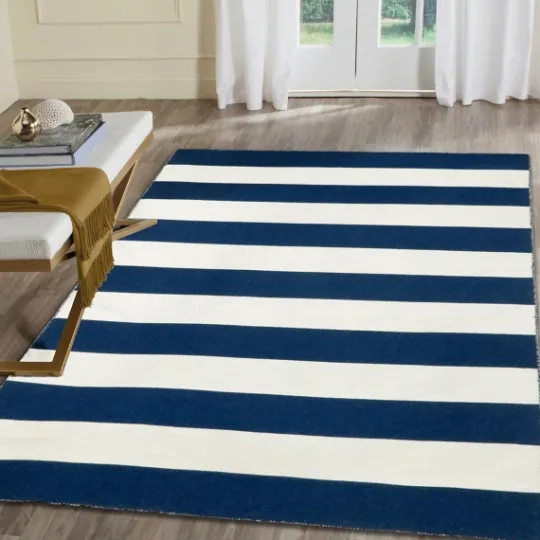 Kirkland's Home Navy Cabana Stripe Indoor/Outdoor Area Rug, 3X5- Outdoor Rugs