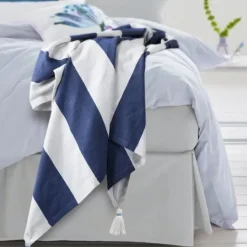 Kirkland's Home Navy Cabana Stripe Tassel Throw- Blankets & Throws