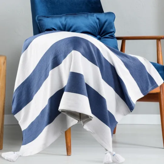 Kirkland's Home Navy Cabana Stripe Tassel Throw- Blankets & Throws