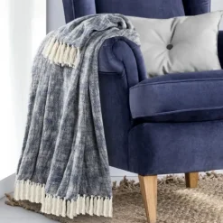 Kirkland's Home Navy Chambray Fringe Throw- Blankets & Throws
