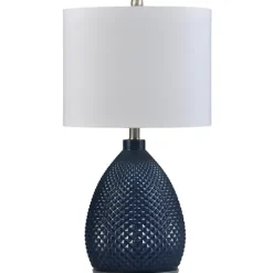 Kirkland's Home Navy Diamond Cut Glass Table Lamp- Table Lamps