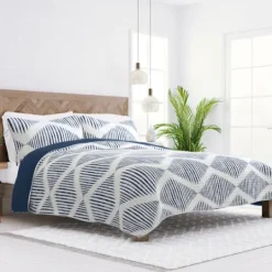Kirkland's Home Navy Diamond Line Reversible 2-Pc. Twin Quilt Set- Quilts