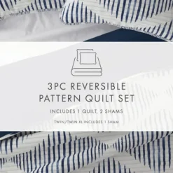 Kirkland's Home Navy Diamond Line Reversible 2-Pc. Twin Quilt Set- Quilts