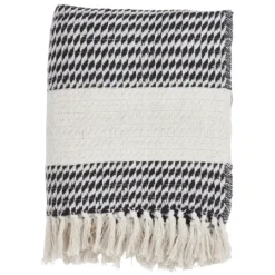 Kirkland's Home Navy Diamond Weave Throw With Tassels- Blankets & Throws