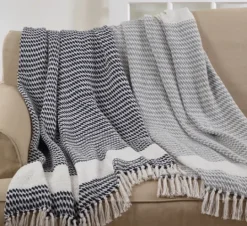 Kirkland's Home Navy Diamond Weave Throw With Tassels- Blankets & Throws